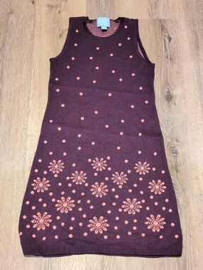 CeCe Sleeveless Plum Knit Cotton Dress with Coral Dot & Floral Pattern Size S